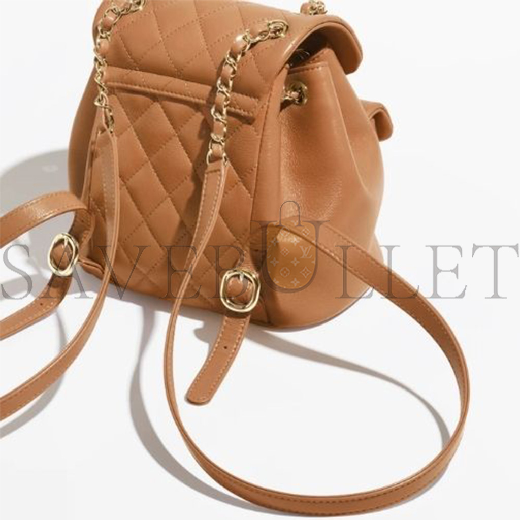 Ch*el master lambskin quilted small duma drawstring backpack caramel as2908 (18.5*18*12cm)